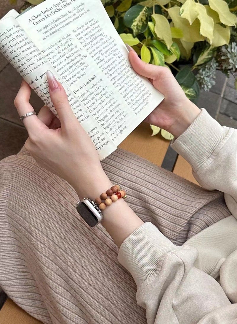 Sandalwood Beaded Handmade Bracelet Watch Band AppleWatch Suitable Apple Watch Band S7/8/9E 41mm - Image 2